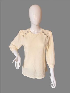 Women's Cream Long Sleeve Top with Decorative Shoulder Buttons
